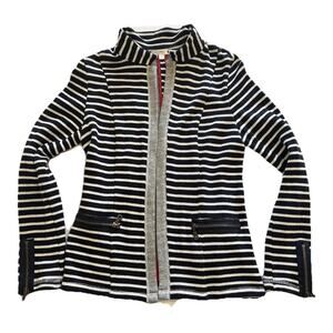 Drew Anthropologie Small Open Cardigan Sweater Blazer Blue/white Striped Zippers